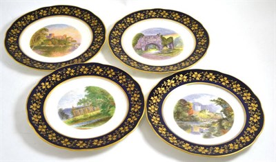 Lot 541 - A set of four Aynsley porcelain hand decorated topographical plates, Richmond, Barnard Castle,...