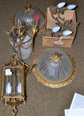 Lot 543 - Cylindrical lantern, square lantern, two ceiling lights and two wall lights