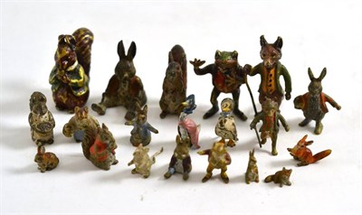 Lot 547 - A collection of twenty small cold painted bronze figures of Beatrix Potter and other animal themes