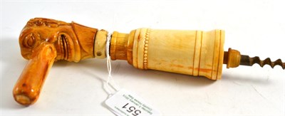 Lot 551 - Victorian carved ivory novelty corkscrew