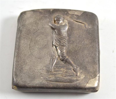 Lot 556 - A Victorian silver golfing cigarette case, the front embossed with a figure of a golfer in mid...