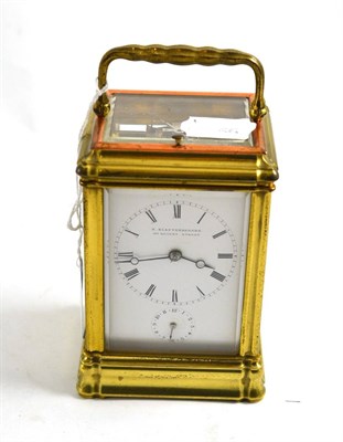 Lot 557 - A brass striking and repeating alarm carriage clock, signed J.Klaftenberger, 157 Regent Street,...