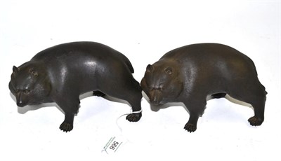 Lot 566 - Two Japanese bronze raccoons/bears, late Meiji period