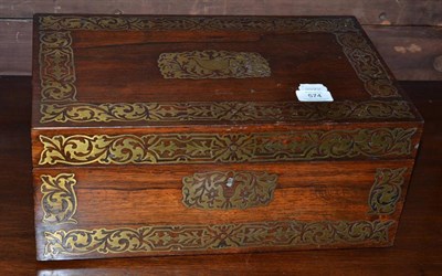 Lot 574 - Rosewood and brass inlaid writing slope