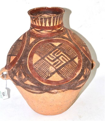 Lot 584 - Earthenware two handled ovoid jar, possibly Greek