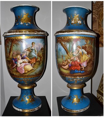 Lot 593 - Pair of 19th century Sevres-style vases of large proportions