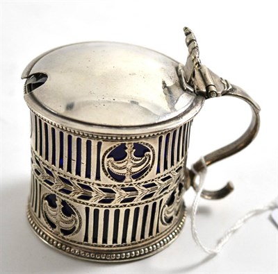 Lot 615 - Victorian silver drum mustard, London 1848, 7cm high, blue glass liner