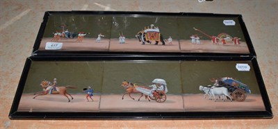 Lot 617 - Pair of early 20th century paintings on ivory depicting figures and carriages