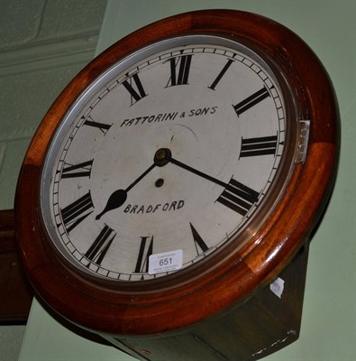 Lot 651 - A mahogany wall timepiece, Fattorini & Sons, Bradford, circa 1890, 12 inch painted dial, single...