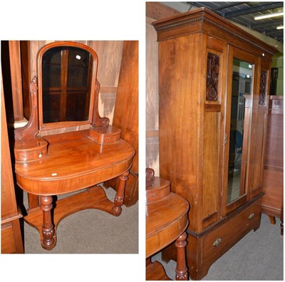 Lot 673 - Edwardian walnut mirror door wardrobe and a Victorian dressing table