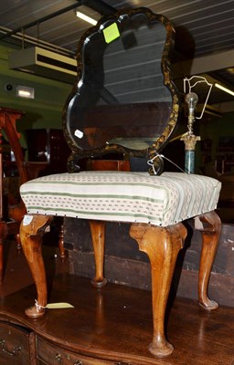 Lot 682 - # Dressing table stool raised on cabriole legs and a Japanned easel dressing table mirror