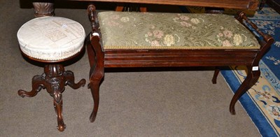 Lot 694 - Edwardian duet stool, a Victorian rosewood revolving piano stool and a quantity of sheet music