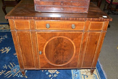 Lot 712 - # A late 19th century mahogany, satinwood banded and ebony strung side cabinet, the long frieze...