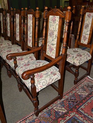 Lot 714 - Set of sixteen reproduction 17th century style high back chairs including two carvers