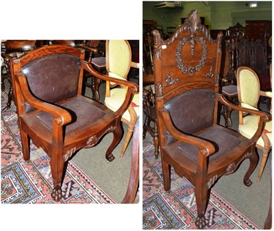 Lot 720 - A Victorian carved oak armchair with folding back support, probably a Judge's circuit chair