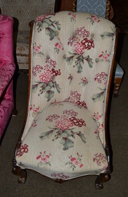 Lot 725 - Victorian rosewood framed slipper shaped nursing chair