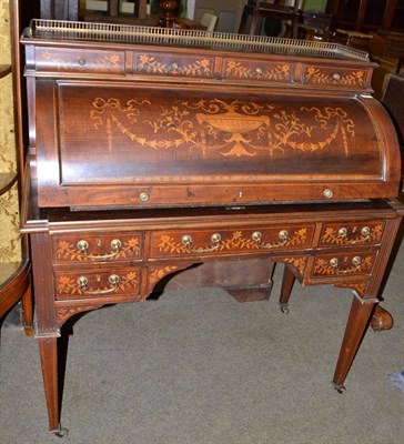 Lot 743 - Edwardian mahogany satinwood banded cylinder bureau