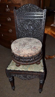 Lot 750 - Foliate carved hardwood high back dining chair with drop-in seat and a Victorian carved oak...