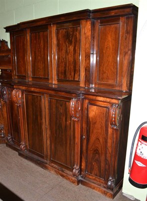 Lot 773 - A Victorian rosewood breakfront side cabinet, fitted cupboard doors