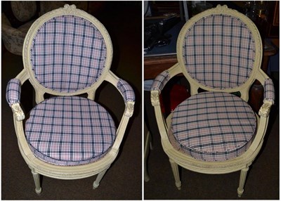 Lot 778 - A pair of French 19th century open armchair with caned seats and later recovered