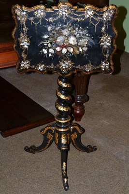 Lot 786 - A Victorian papier mache occasional table with tilting top, barley twist column, gilt...