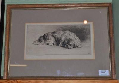 Lot 1000 - After Herbert Dicksee, RE (1862-1942) ";A Sleeping Pekinese";, signed in pencil, a black and...