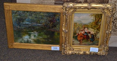 Lot 1006 - Follower of William Mulready (1786-1863) Children crossing a brook, oil on board, together with...