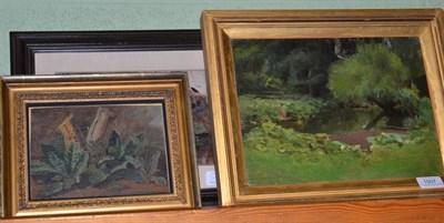 Lot 1007 - Attributed to Joshua Cristall (1768-1847) A study of plants and a tree stump, oil on canvas,...