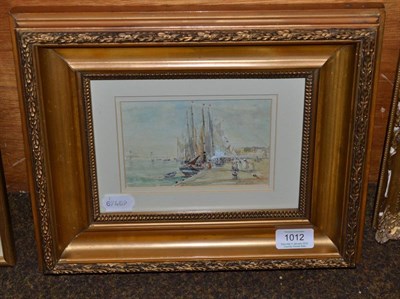 Lot 1012 - George Weatherill (1810-1890) Figures and boats at a French pier, signed, watercolour...