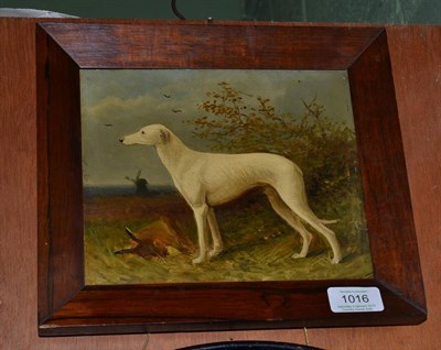 Lot 1016 - Attributed to Robert Harrington (1805-1884) A greyhound in a landscape, oil on panel, 17cm by 20cm