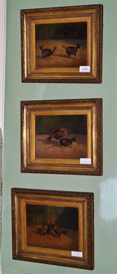 Lot 1040 - After H Alken (19th century) A set of three cockfighting scenes, bearing initials CRS ?, oil on...