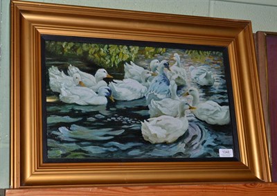 Lot 1048 - Follower of A Koester (early 20th century) Ducks on a pond, monogrammed AVR and dated 1918, oil...