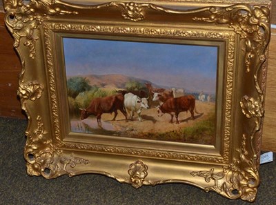 Lot 1055 - George Bouverie Goddard (1832-1886) Cattle watering in a landscape, signed and indistinctly...