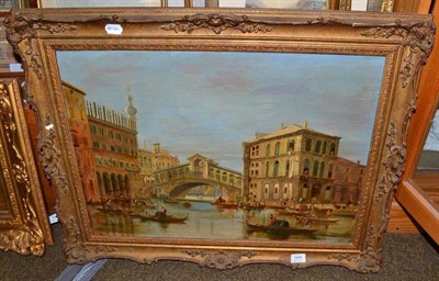 Lot 1058 - After Canaletto (19th century) The Rialto Bridge, Venice, oil on canvas, 44.5cm by 62.5cm