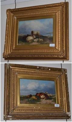 Lot 1060 - Thomas Francis Wainewright (19th century) Sheep in a coastal landscape; Cows and sheep on a...