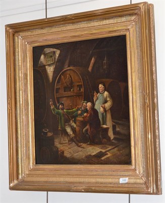 Lot 1066 - Continental School (Late 19th century) A tavern scene with gentlemen drinking, indistinctly signed