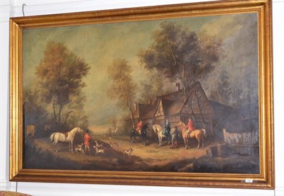 Lot 1068 - Continental School (19th/20th century) A hunting party before a tavern in a woodland landscape,...