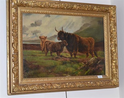 Lot 1072 - Circle of Robert Cleminson (19th/20th century), Highland cattle with young in a landscape, oil...