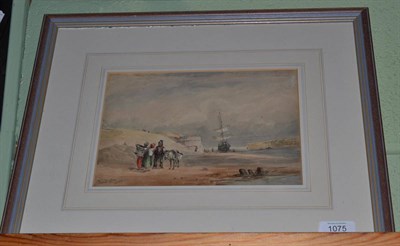 Lot 1075 - Attributed to David Cox Jnr. ARWS (1809-1885) Seaton Sluice, Northumberland - fisherfolk upon a...