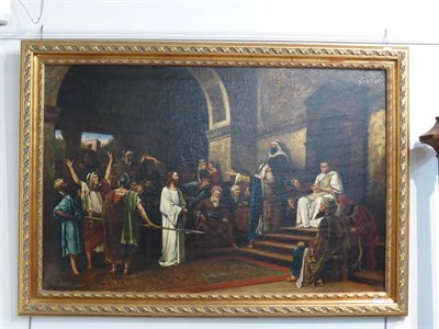 Lot 1079 - Follower of G L Gerome (19th/20th century) Christ before Pontius Pilate, signed, *Barassy?, oil...