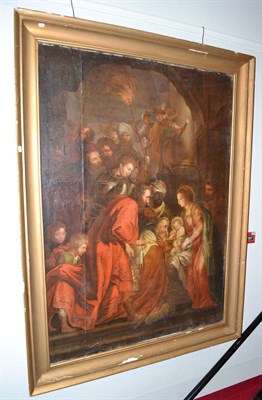 Lot 1086 - Follower of A Van Dyck (1599-1641) Three Kings visiting the Christ Child, oil on canvas, 178.5cm by