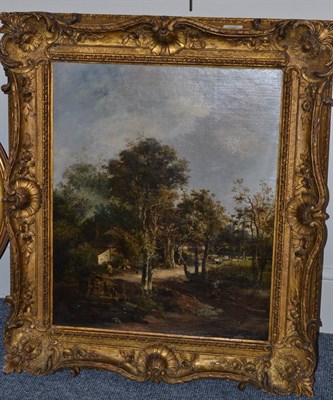 Lot 1092 - Attributed to John Crome (1768-1821) Norfolk landscape with cottage and figures, oil on canvas,...