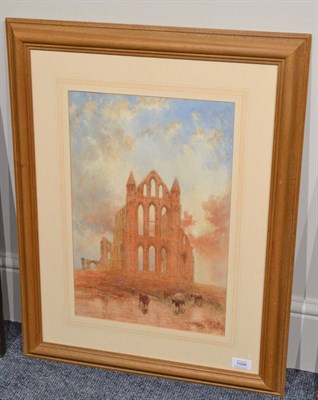 Lot 1096 - Circle of George Weatherill (1810-1890) Cattle before Whitby Abbey, watercolour, 45cm by 29.5cm