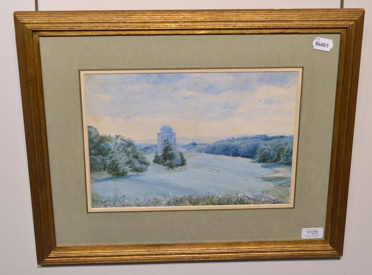 Lot 1125 - John William Inchbold (1830-1888) The Mausoleum at Castle Howard, watercolour heightened with...