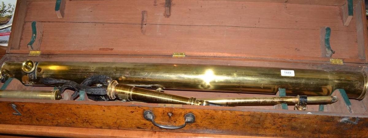 Lot 1449 - Brass telescope stamped 'Newton & Co Opticians Fleet St London' with tripod and case