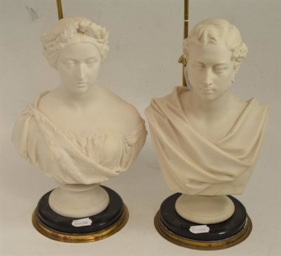 Lot 18 - A pair of Copeland Parian busts of Queen Victoria and Prince Edward, circa 1860, both wearing loose