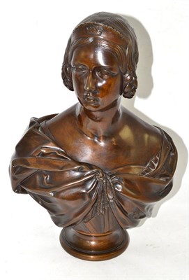 Lot 21 - After Chantry, an Art Union bronze bust of the young Queen Victoria, on a circular socle, the...
