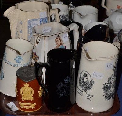 Lot 35 - Six various Golden Jubilee commemorative Staffordshire pottery jugs, three Diamond Jubilee...