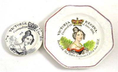 Lot 40 - A Coronation commemorative Staffordshire pottery nursery plate printed and painted with a bust...