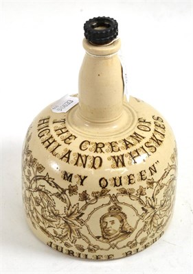 Lot 43 - A Port Dundas salt glaze stoneware Golden Jubilee whisky bottle, circa 1887, of mallet form printed